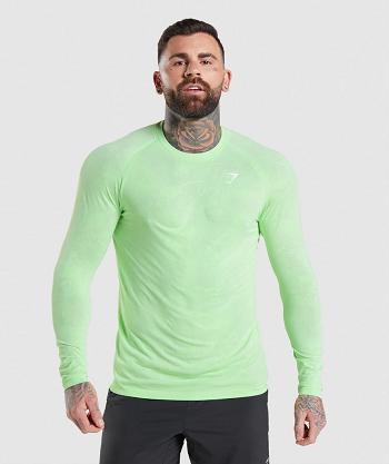 Gymshark Geo Seamless Long Sleeve Herr Gröna Vita | SE 3687HAP